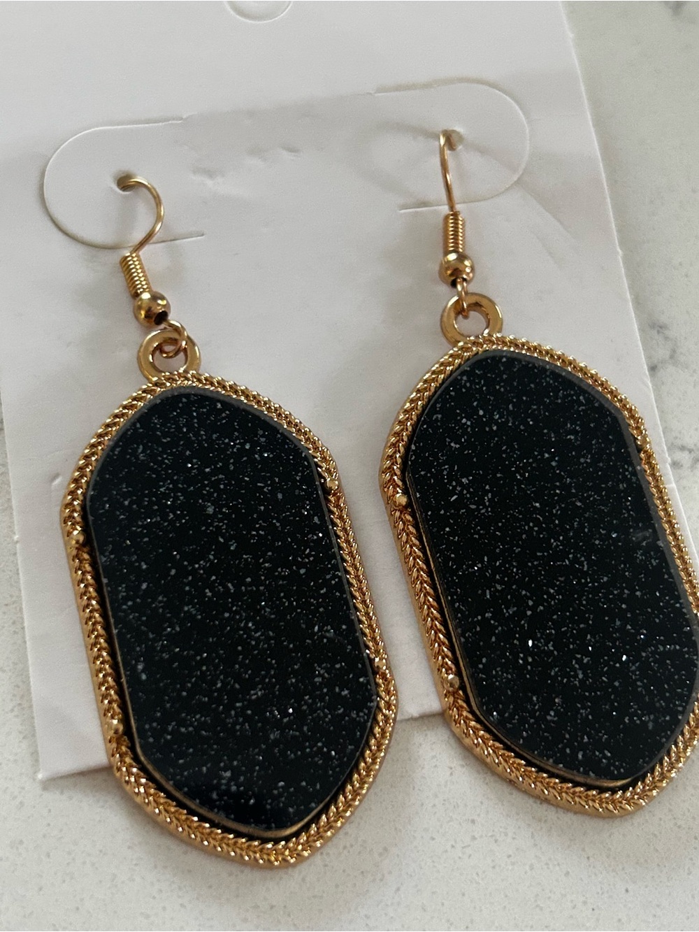 NEW black sparkle acrylic geometric earrings